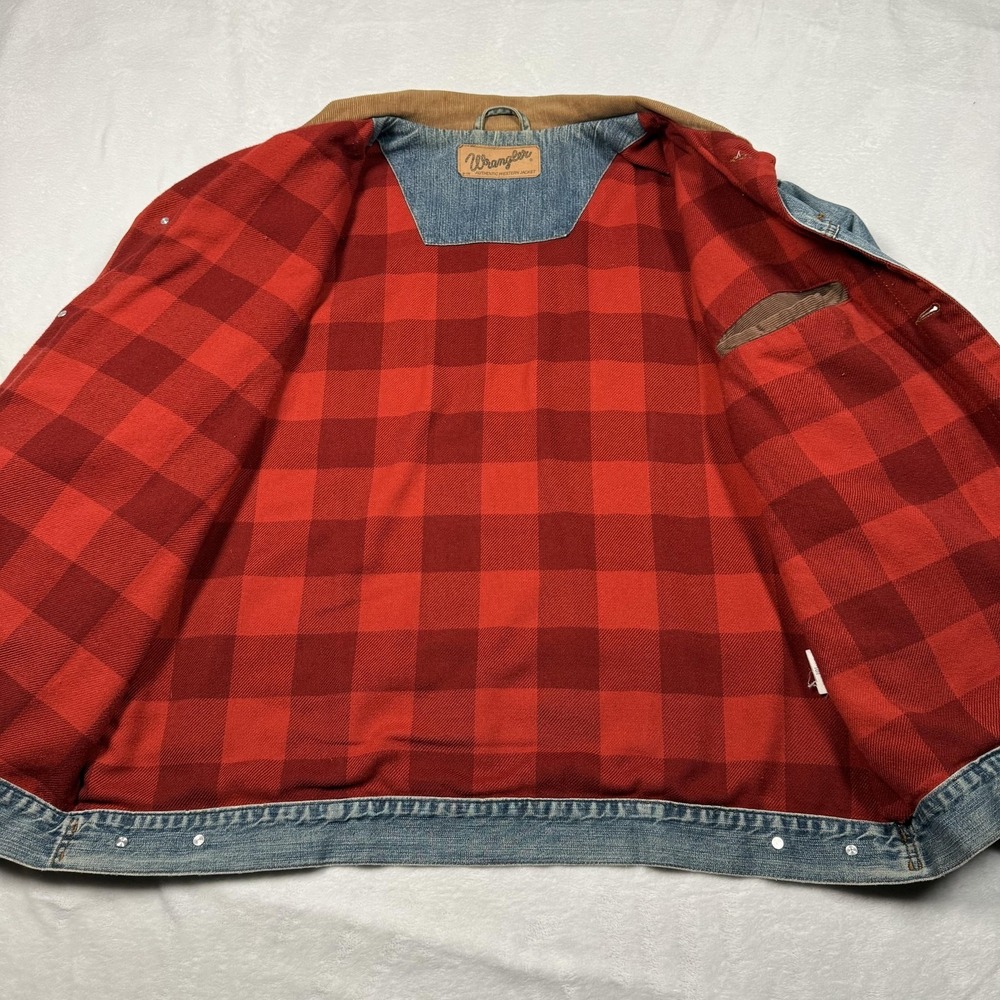 Wrangler Jacket Mens XL Blue Denim Corduroy Collar Lined Western Ranch Coat - Picture 7 of 13